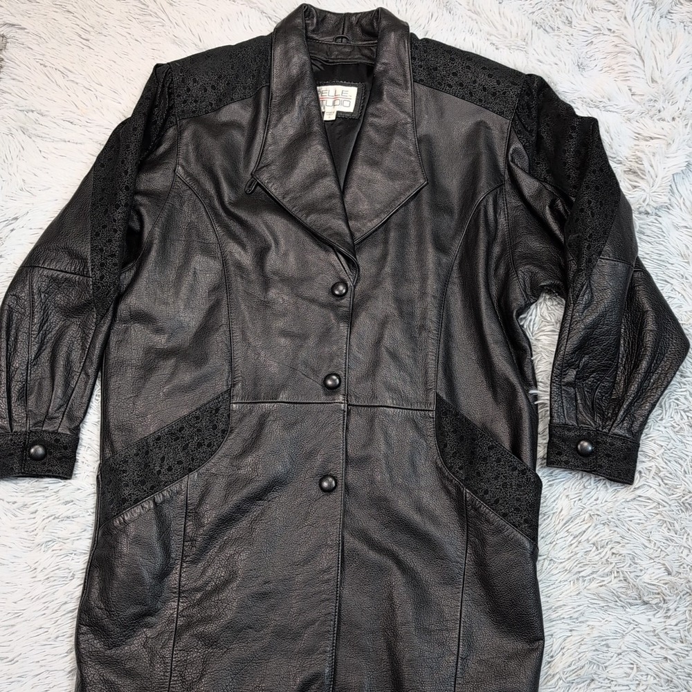 Vintage Pelle Studio Jacket Womens S Black Leather Coat Pockets Snap Up Preppy
